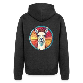 Lamas buntes Aquarell Tier Haustier Illustration - Unisex Premium Bio Zip Hoodie - Anthrazit meliert - Hinten - Nico (187cm)