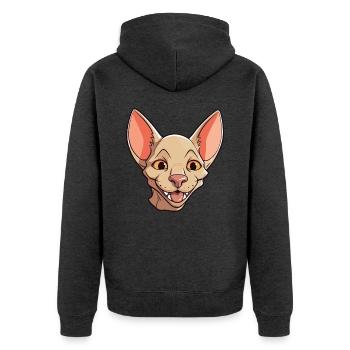 Peterbald Katze Karikatur Aquarell Illustration - Unisex Premium Bio Zip Hoodie - Anthrazit meliert - Hinten - Nico (187cm)