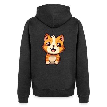 Pixie Bob Katze Cartoon Aquarell Illustration - Unisex Premium Bio Zip Hoodie - Anthrazit meliert - Hinten - Nico (187cm)