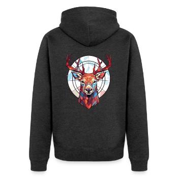 Rothirsch Bunte Aquarell-Tierillustration - Unisex Premium Bio Zip Hoodie - Anthrazit meliert - Hinten - Nico (187cm)