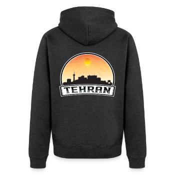 Teheran Iran Skyline Vintage Sonnenuntergang Reise Souvenir - Unisex Premium Bio Zip Hoodie - Anthrazit meliert - Hinten - Nico (187cm)