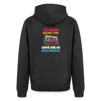 Jahrgang | Klassisch | Klassisch | Alt - Unisex Premium Bio Zip Hoodie - Anthrazit meliert - Hinten - Nico (187cm)