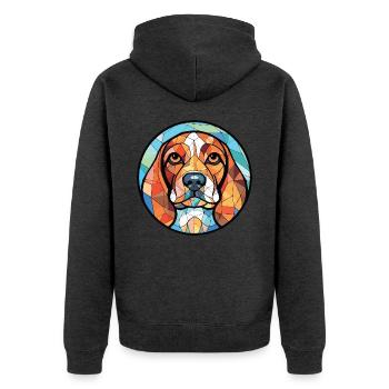 Deutsche Bracke Hunderasse Aquarell Illustration - Unisex Premium Bio Zip Hoodie - Anthrazit meliert - Hinten - Nico (187cm)