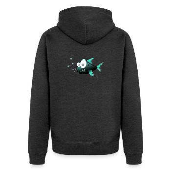 Blubberfisch Cartoon Teal - Unisex Premium Bio Zip Hoodie - Anthrazit meliert - Hinten - Nico (187cm)
