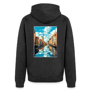 Reiseplakat Danzig, polnische Ostseeküste, Polen - Unisex Premium Bio Zip Hoodie - Anthrazit meliert - Hinten - Nico (187cm)