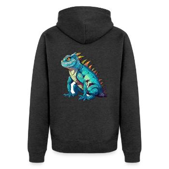 Basilisk Buntes Aquarell Cartoon Kawaii Tier - Unisex Premium Bio Zip Hoodie - Anthrazit meliert - Hinten - Nico (187cm)