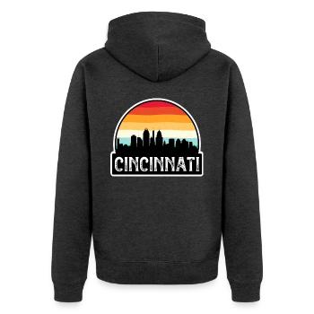 Cincinnati Ohio USA Flagge Skyline Reisesouvenir - Unisex Premium Bio Zip Hoodie - Anthrazit meliert - Hinten - Nico (187cm)