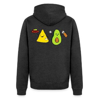 Guacamole Nacho Avocado Fiesta Mexico - Unisex Premium Bio Zip Hoodie - Anthrazit meliert - Hinten - Nico (187cm)
