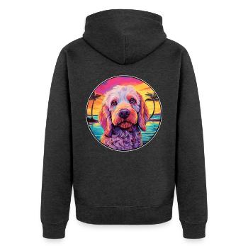 Pudelpointer Hunderasse bunte Karikatur Aquarell - Unisex Premium Bio Zip Hoodie - Anthrazit meliert - Hinten - Nico (187cm)