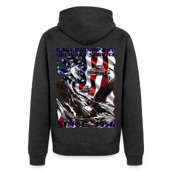 USA Adler Flagge Trucks - Unisex Premium Bio Zip Hoodie - Anthrazit meliert - Hinten - Nico (187cm)