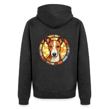 Glatter Foxterrier Hunderasse Buntglas Colorfu - Unisex Premium Bio Zip Hoodie - Anthrazit meliert - Hinten - Nico (187cm)
