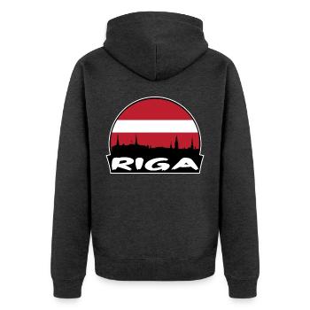 Riga Lettland Flagge Skyline Silhouette Reisen - Unisex Premium Bio Zip Hoodie - Anthrazit meliert - Hinten - Nico (187cm)