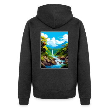 Nasse Tropen von Queensland Vintage-Reiseposter - Unisex Premium Bio Zip Hoodie - Anthrazit meliert - Hinten - Nico (187cm)