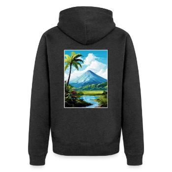 La Fortuna Costa Rica Vintage Reiseposter WPA - Unisex Premium Bio Zip Hoodie - Anthrazit meliert - Hinten - Nico (187cm)
