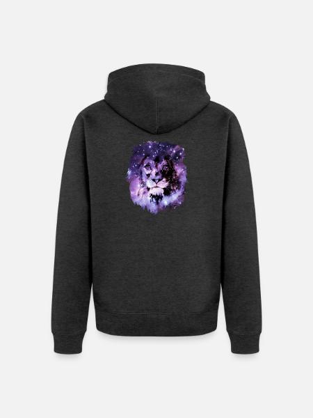 Löwe Weltall Sterne - Unisex Premium Bio Zip Hoodie - Anthrazit meliert