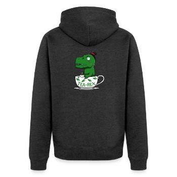 Tea Rex - Unisex Premium Bio Zip Hoodie - Anthrazit meliert - Hinten - Nico (187cm)