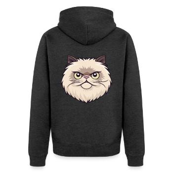Himalaya-Katze-Karikatur-Aquarell-Illustration - Unisex Premium Bio Zip Hoodie - Anthrazit meliert - Hinten - Nico (187cm)