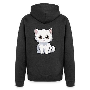 Katze niedliche Karikatur Kawaii Aquarell Tier Haustier - Unisex Premium Bio Zip Hoodie - Anthrazit meliert - Hinten - Nico (187cm)