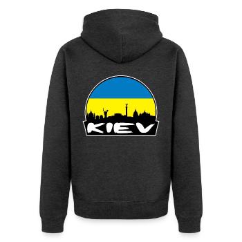 Kiew Ukraine Flagge Skyline Silhouette Reisen - Unisex Premium Bio Zip Hoodie - Anthrazit meliert - Hinten - Nico (187cm)