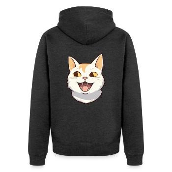 Javanische Katze Karikatur Aquarell Illustration - Unisex Premium Bio Zip Hoodie - Anthrazit meliert - Hinten - Nico (187cm)