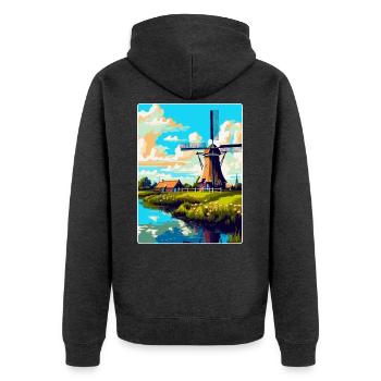 Kinderdijk Niederlande Vintage Reiseposter WPA - Unisex Premium Bio Zip Hoodie - Anthrazit meliert - Hinten - Nico (187cm)