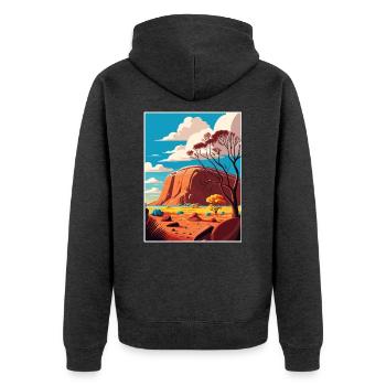 Ayers Rock Australien Vintage Reiseposter WPA Kunst - Unisex Premium Bio Zip Hoodie - Anthrazit meliert - Hinten - Nico (187cm)