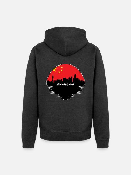 Shanghai-China-Flaggen-Skyline-Schattenbild-Reise - Unisex Premium Bio Zip Hoodie - Anthrazit meliert