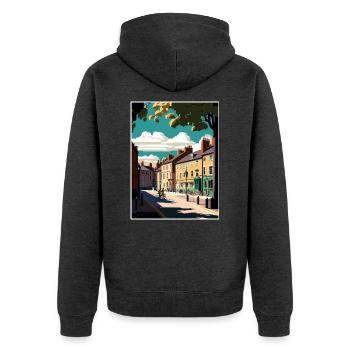 Northallerton Malham Cove England Reiseposter - Unisex Premium Bio Zip Hoodie - Anthrazit meliert - Hinten - Nico (187cm)