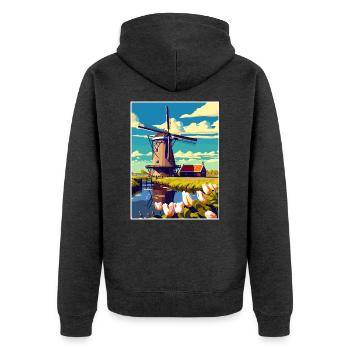 Kinderdijk Niederlande Vintage Reiseposter WPA - Unisex Premium Bio Zip Hoodie - Anthrazit meliert - Hinten - Nico (187cm)