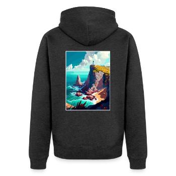 Cabo Da Roca Portugal Vintage Reiseposter WPA - Unisex Premium Bio Zip Hoodie - Anthrazit meliert - Hinten - Nico (187cm)