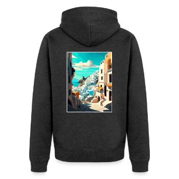 Ios Griechenland Dekoration Vintage Reiseposter WPA - Unisex Premium Bio Zip Hoodie - Anthrazit meliert - Hinten - Nico (187cm)