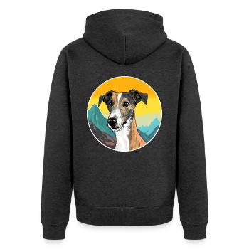 Lurcher Hunderasse Karikatur Kawaii Aquarell - Unisex Premium Bio Zip Hoodie - Anthrazit meliert - Hinten - Nico (187cm)