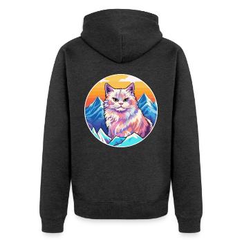 Deutsche Rex-Katze Bunte Karikatur Aquarell Illustration - Unisex Premium Bio Zip Hoodie - Anthrazit meliert - Hinten - Nico (187cm)