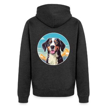 Deutsche Bracke Hunderasse Cartoon Kawaii Watercolo - Unisex Premium Bio Zip Hoodie - Anthrazit meliert - Hinten - Nico (187cm)