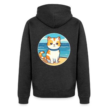 Katze Aquarell Karikatur Kawaii Clipart Tier - Unisex Premium Bio Zip Hoodie - Anthrazit meliert - Hinten - Nico (187cm)