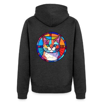 Katze Buntes Glas Bunte Karikatur Kawaii Tier - Unisex Premium Bio Zip Hoodie - Anthrazit meliert - Hinten - Nico (187cm)