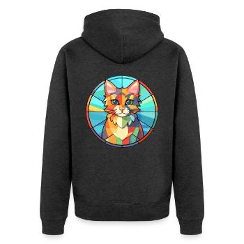 Katze Buntes Glas Bunte Karikatur Kawaii Tier - Unisex Premium Bio Zip Hoodie - Anthrazit meliert - Hinten - Nico (187cm)