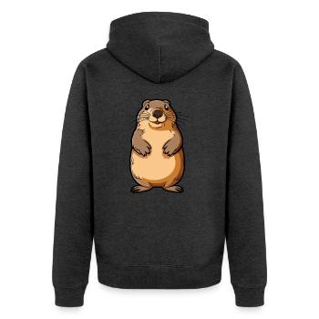Gopher Niedliche Karikatur Kawaii Aquarell Tier Haustier - Unisex Premium Bio Zip Hoodie - Anthrazit meliert - Hinten - Nico (187cm)