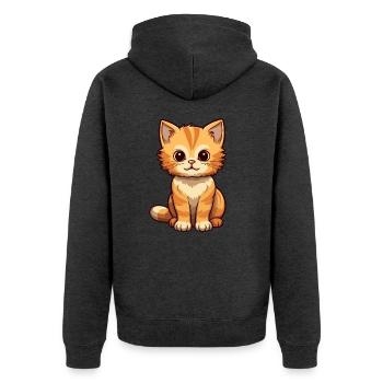 Katze niedliche Karikatur Kawaii Aquarell Tier Haustier - Unisex Premium Bio Zip Hoodie - Anthrazit meliert - Hinten - Nico (187cm)
