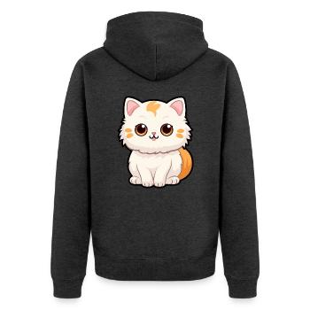 Katze niedliche Karikatur Kawaii Aquarell Tier Haustier - Unisex Premium Bio Zip Hoodie - Anthrazit meliert - Hinten - Nico (187cm)