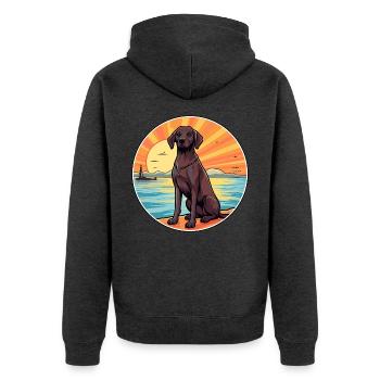 Berger de Beauce Hund Rasse Cartoon Kawaii Clipart - Unisex Premium Bio Zip Hoodie - Anthrazit meliert - Hinten - Nico (187cm)
