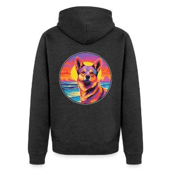 Dingo-Hunderasse Buntes Cartoon-Aquarell - Unisex Premium Bio Zip Hoodie - Anthrazit meliert - Hinten - Nico (187cm)