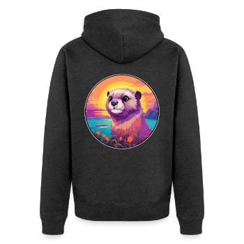 Gopher Buntes Aquarell Cartoon Kawaii Tier - Unisex Premium Bio Zip Hoodie - Anthrazit meliert - Hinten - Nico (187cm)