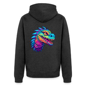 Basilisk Buntes Aquarell Cartoon Kawaii Tier - Unisex Premium Bio Zip Hoodie - Anthrazit meliert - Hinten - Nico (187cm)