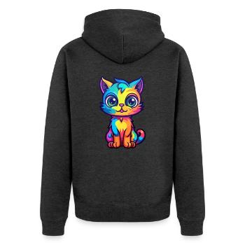 Katze buntes Aquarell Cartoon Kawaii Tier - Unisex Premium Bio Zip Hoodie - Anthrazit meliert - Hinten - Nico (187cm)