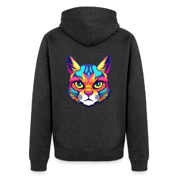 Deutsche Rex-Katzenrasse Aquarell-Karikatur Kawaii-Haustier - Unisex Premium Bio Zip Hoodie - Anthrazit meliert - Hinten - Nico (187cm)