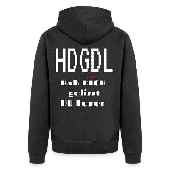 HDGDL Hab dich ganz doll lieb ;) - Unisex Premium Bio Zip Hoodie - Anthrazit meliert - Hinten - Nico (187cm)