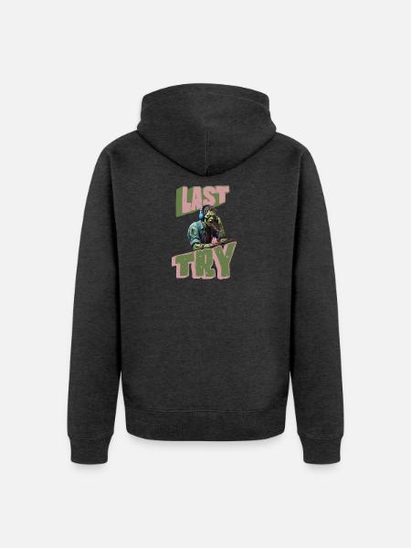Last TRY Gamer Zombie - Unisex Premium Bio Zip Hoodie - Anthrazit meliert