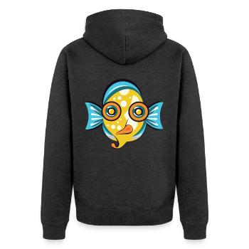 Flunder, Fisch, Buntes, Aquarell, Tier, Cartoon - Unisex Premium Bio Zip Hoodie - Anthrazit meliert - Hinten - Nico (187cm)