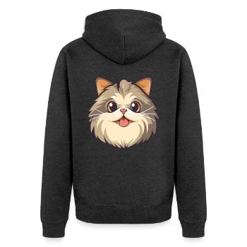 Sibirische Katze Karikatur Aquarell Illustration - Unisex Premium Bio Zip Hoodie - Anthrazit meliert - Hinten - Nico (187cm)